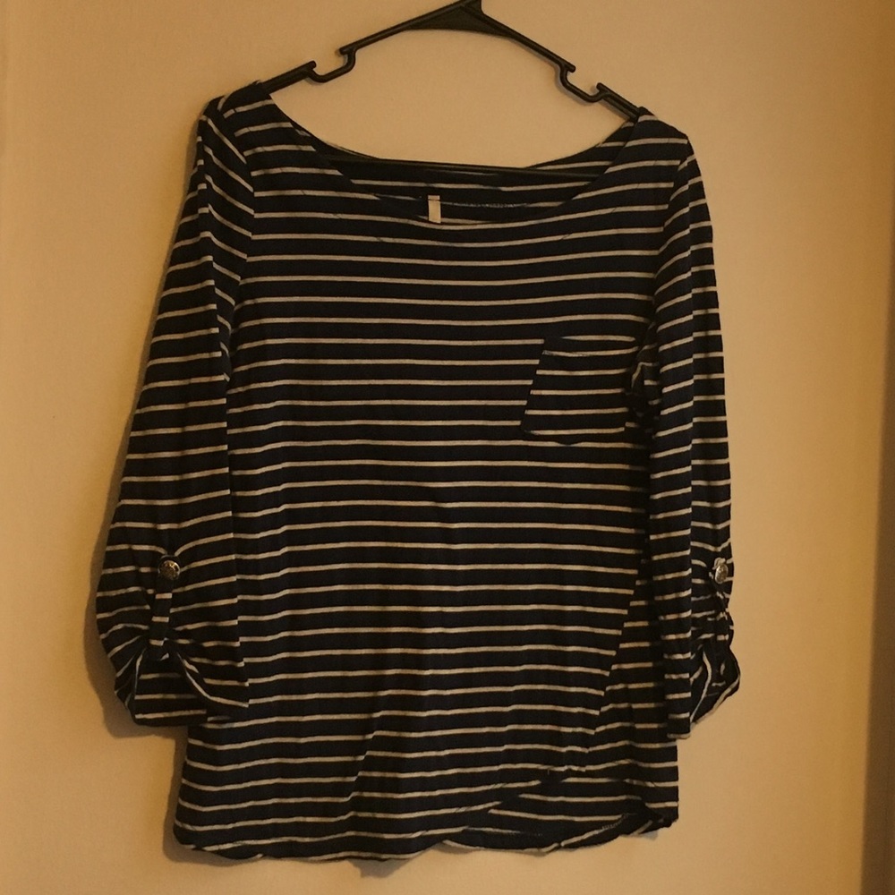 DNA Couture Womens Striped Blue and White Top SZ L